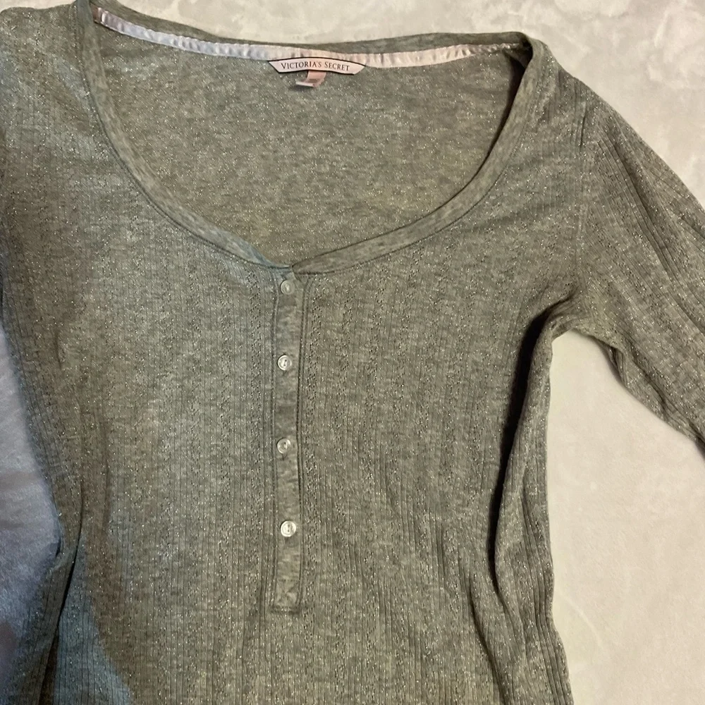 Victorias Secret Gray Top and Pink Striped Pajama Set